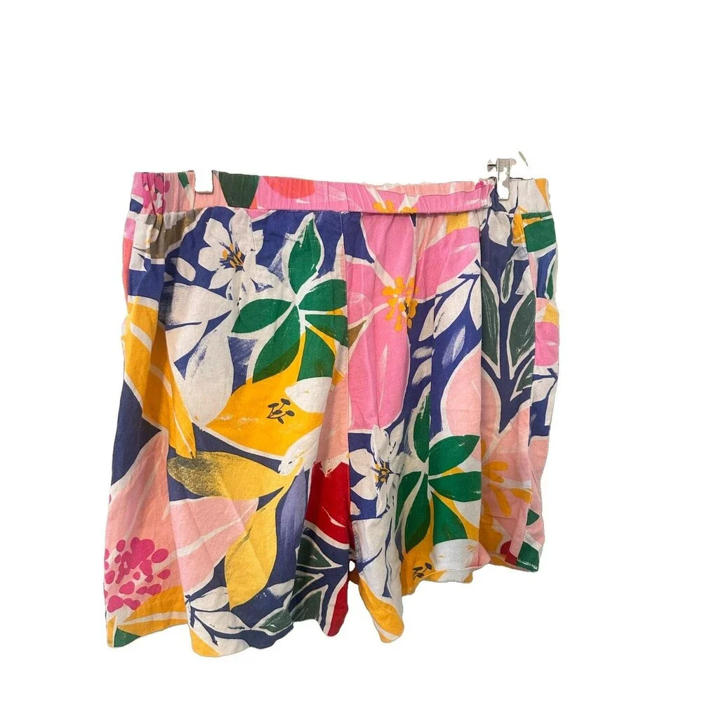 Eloquii Elements Womens Plus Size 18 Tropical Floral Linen Blend Shorts Beachy